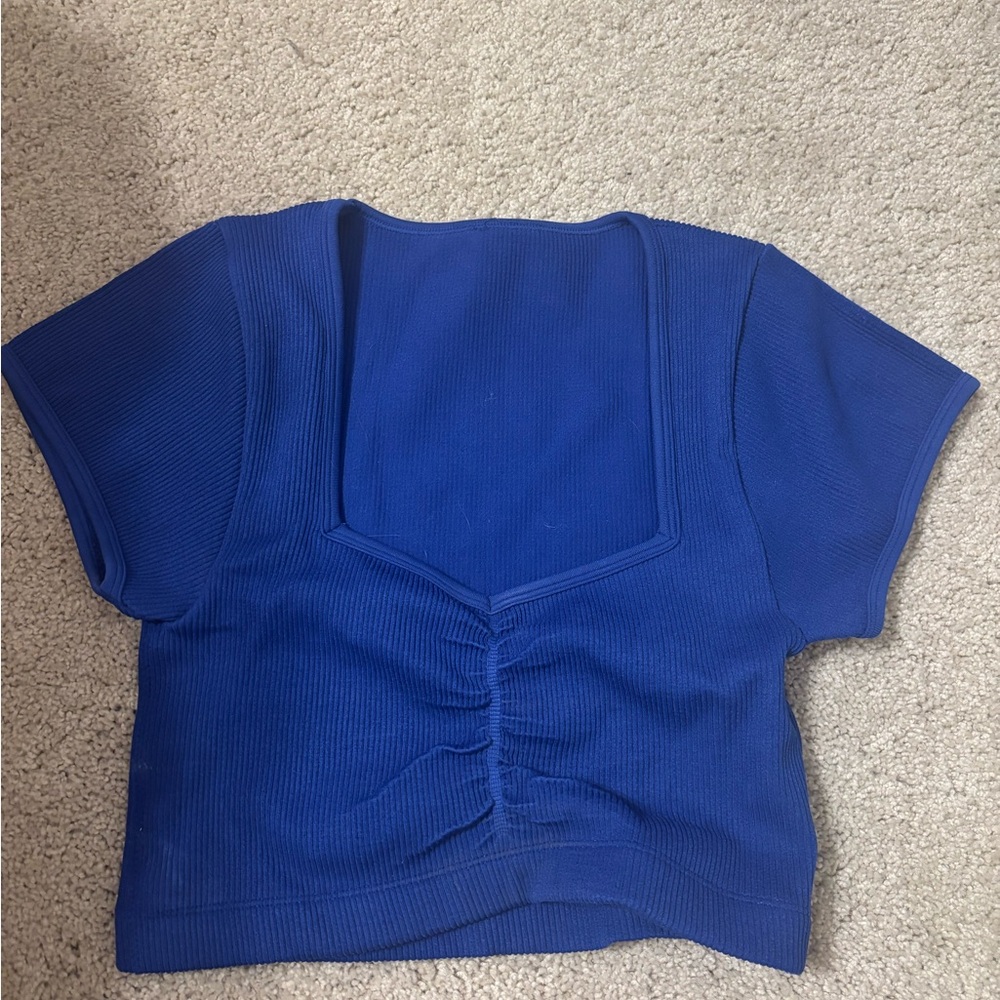 Hollister Blue Ribbed Scrunched Crop top